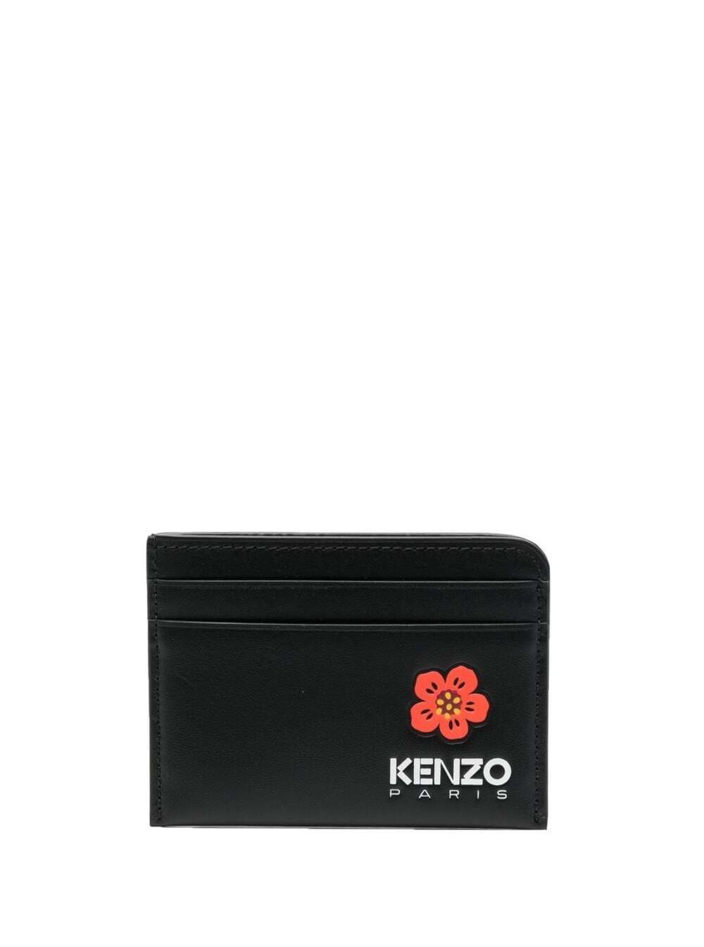 Shop Kenzo Black Cardholder With Boke Flower Logo In Calf Leather Man