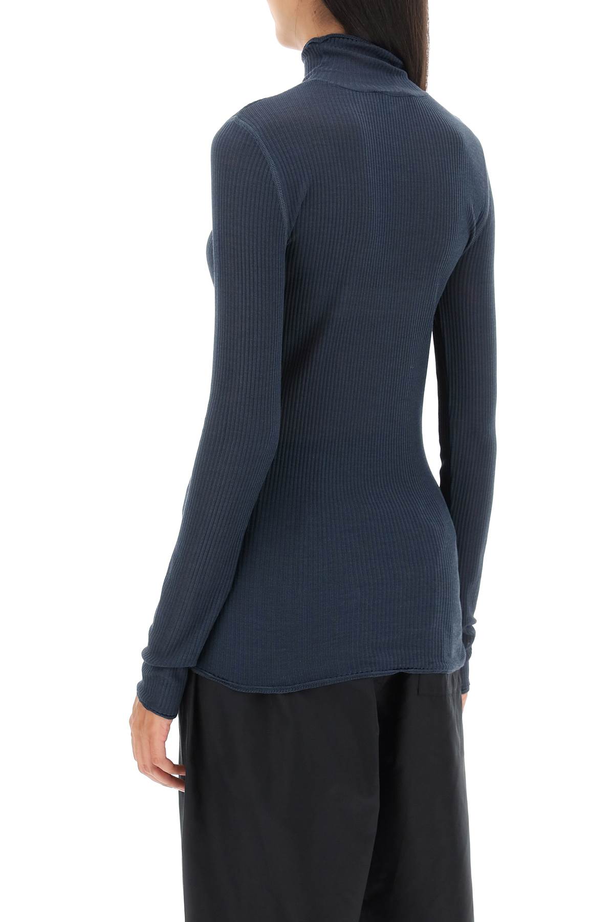 Shop Lemaire Seamless Silk Turtleneck Sweater In Storm Blue (blue)