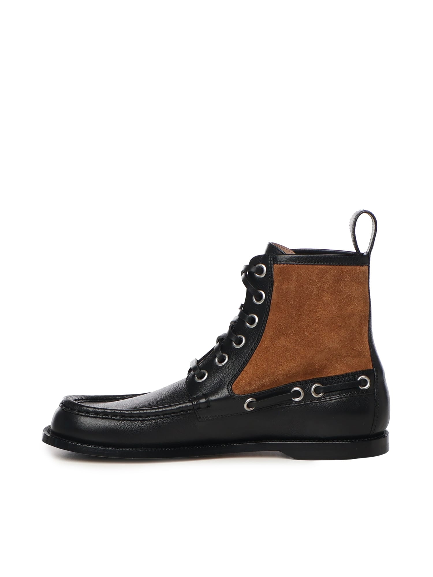 Loewe Rounded Toe Calfskin Bootie With Suede Inserts In Multi
