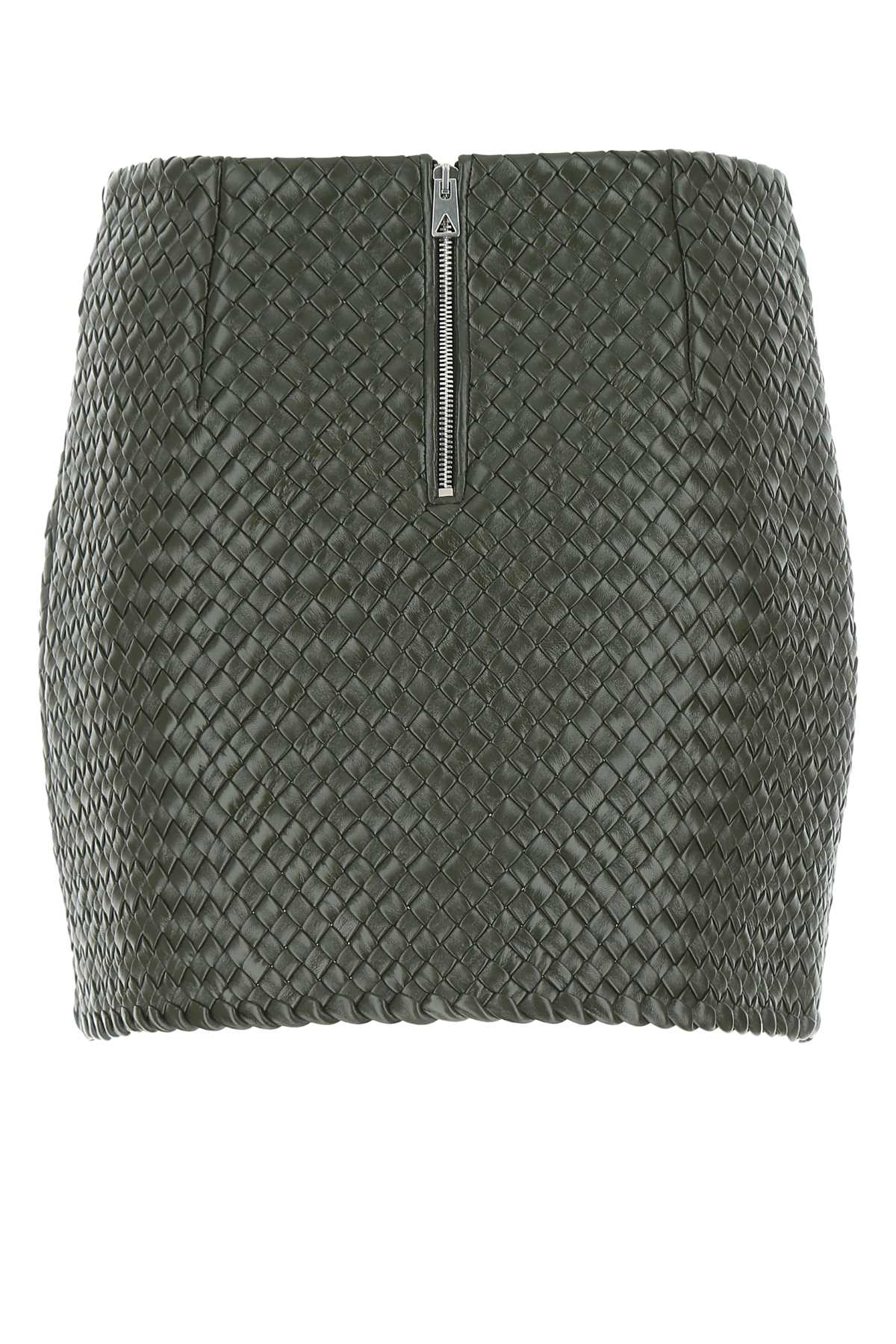 Shop Bottega Veneta Army Green Leather Mini Skirt In 2275