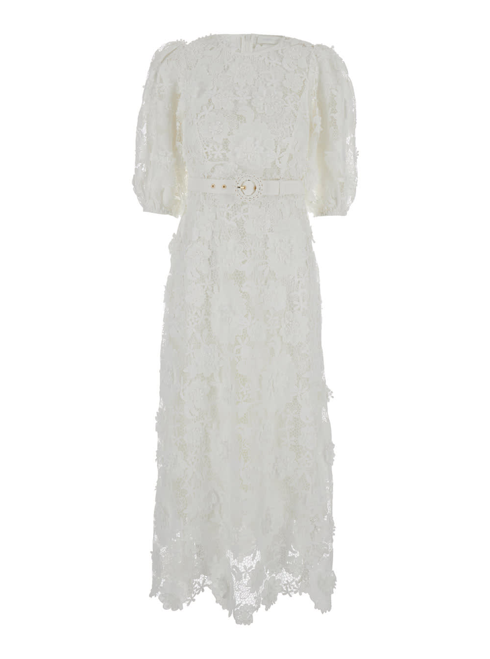Shop Zimmermann White Long Dress With Off-shoulders In Lace Woman