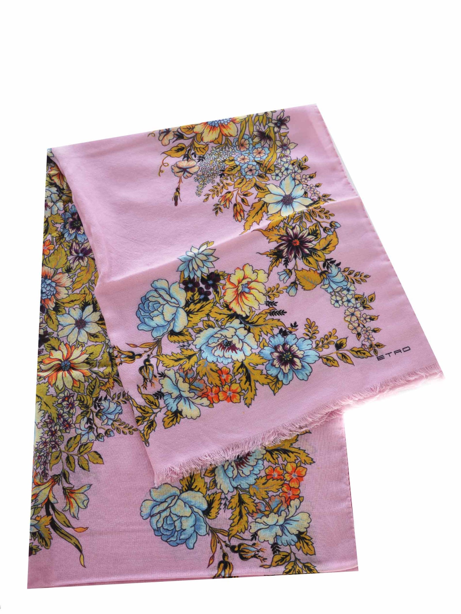 Shop Etro Scarf  Bouquet Made Of Cashmere And Silk Blend In Pink