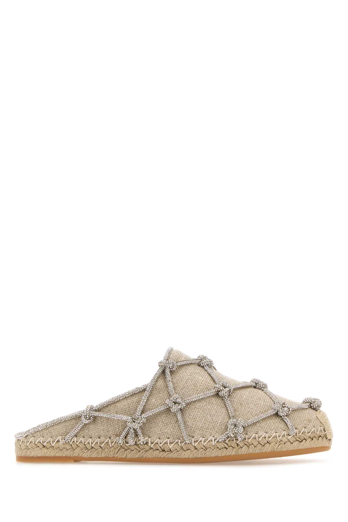 Shop Valentino Sand Canvas Espadrilles In Crystalnaturale