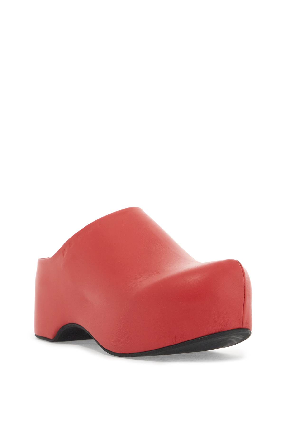 Marni Slide With Chunky Clog In Red Leather In Tulip (red)