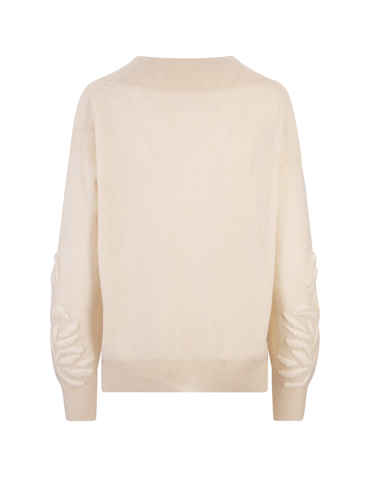 Beige Boat Neck Sweater With Tone Embroidery