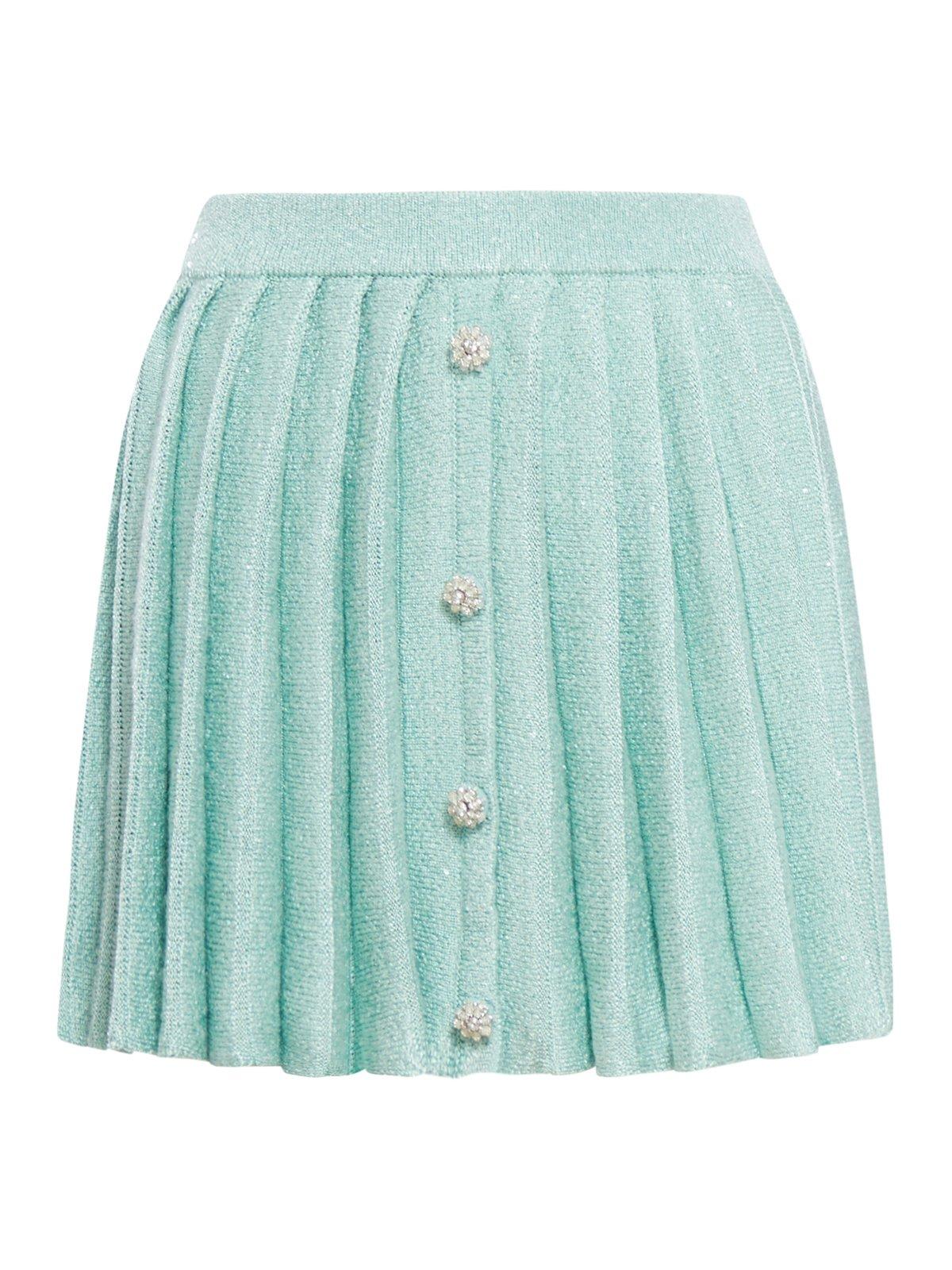 Shop Self-portrait Sequin Embellished Pleated Mini Knitted Skirt In Blue