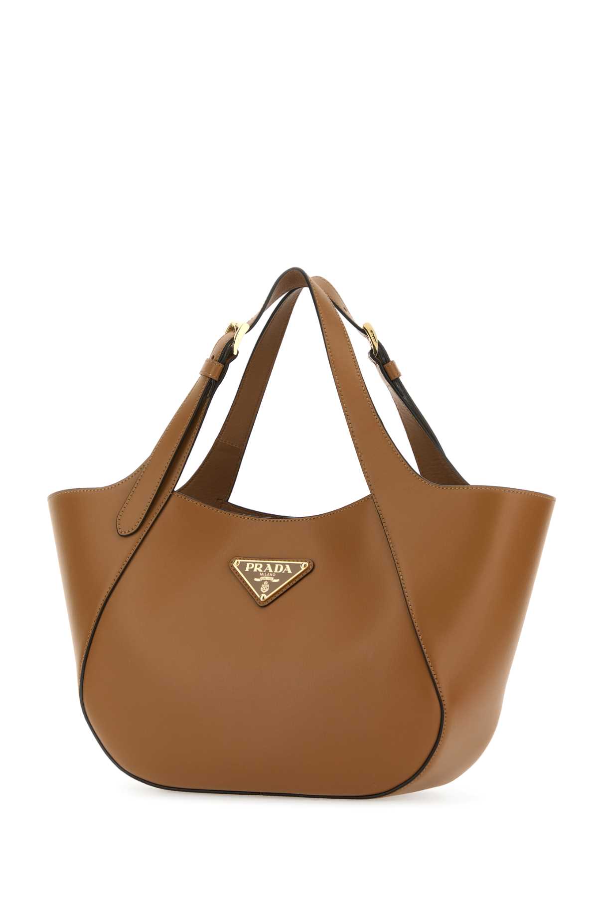 Shop Prada Brown Leather Handbag In Caramel0n