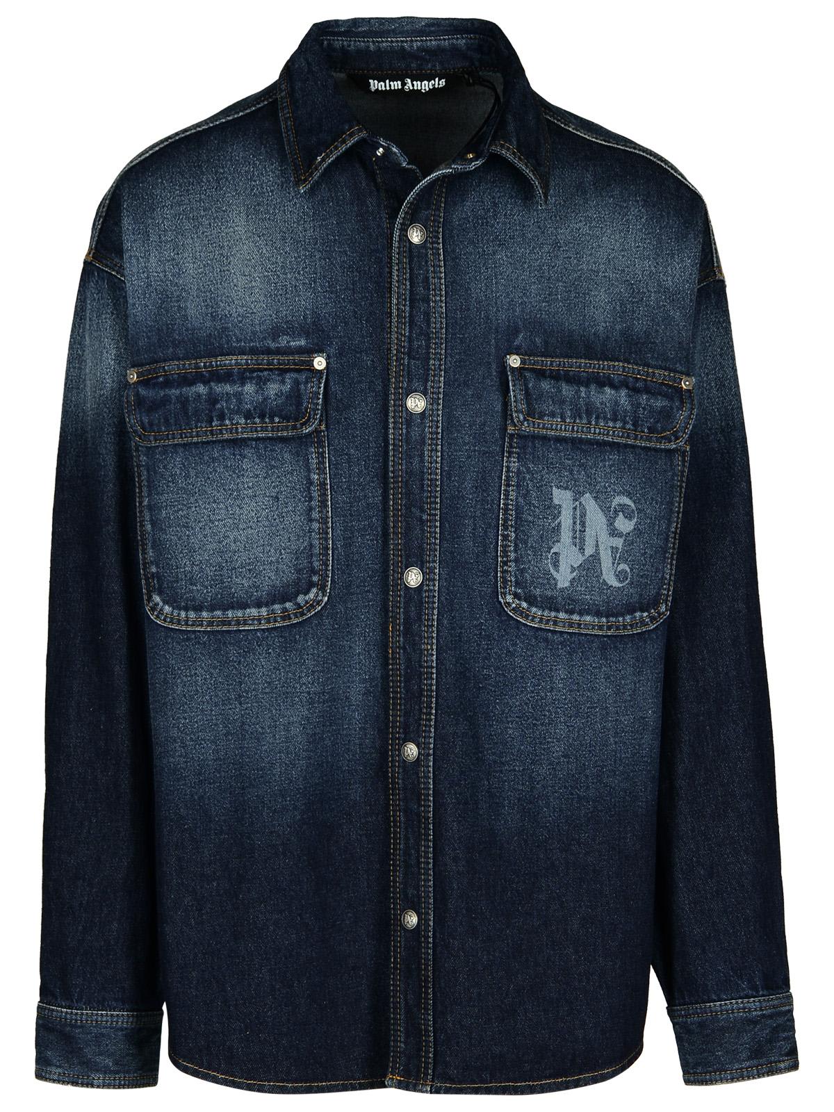 Shop Palm Angels Blue Denim Shirt