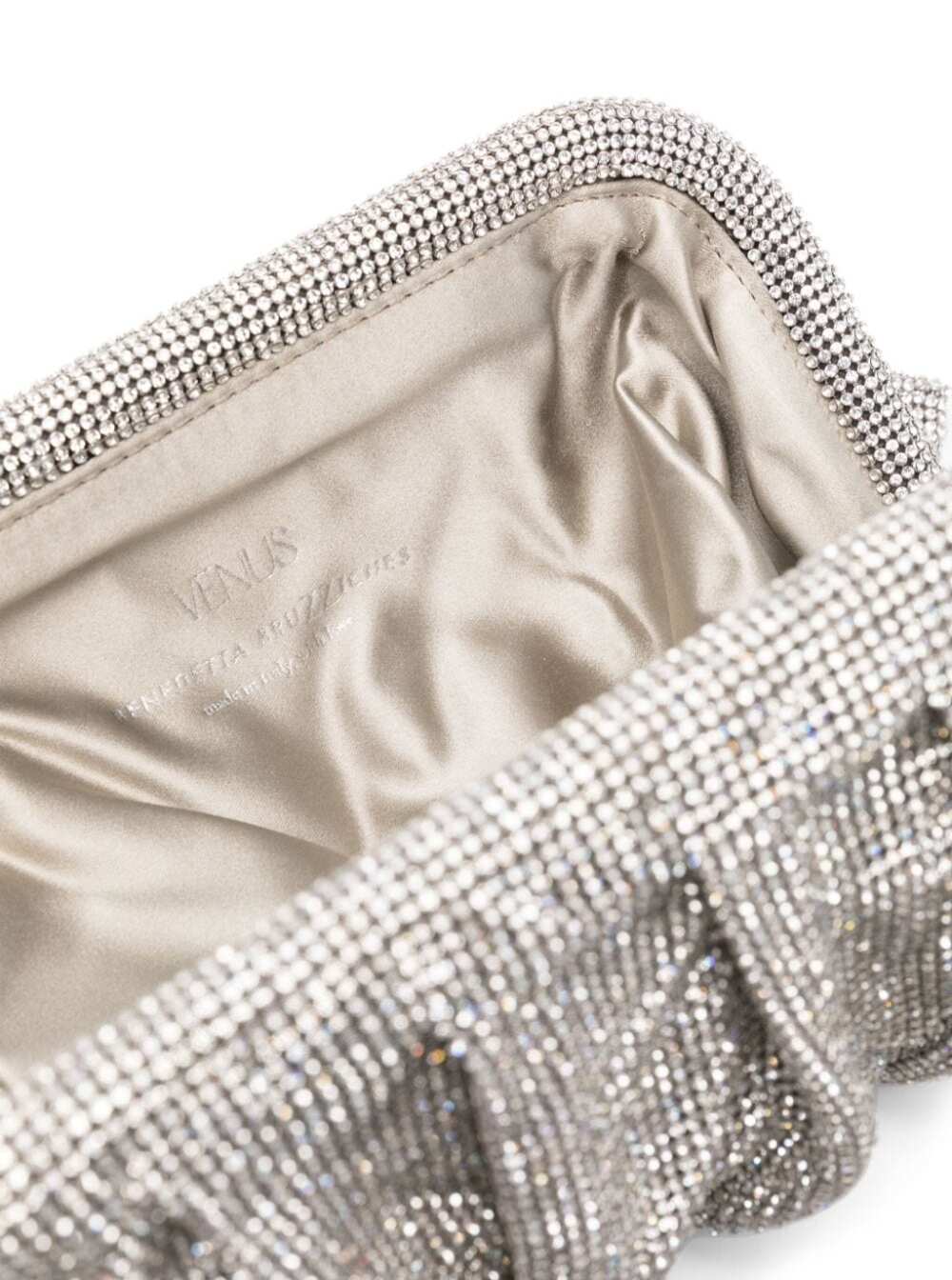 Shop Benedetta Bruzziches Venus La Grande Silver Clutch Bag In Fabric With Allover Crystals Woman