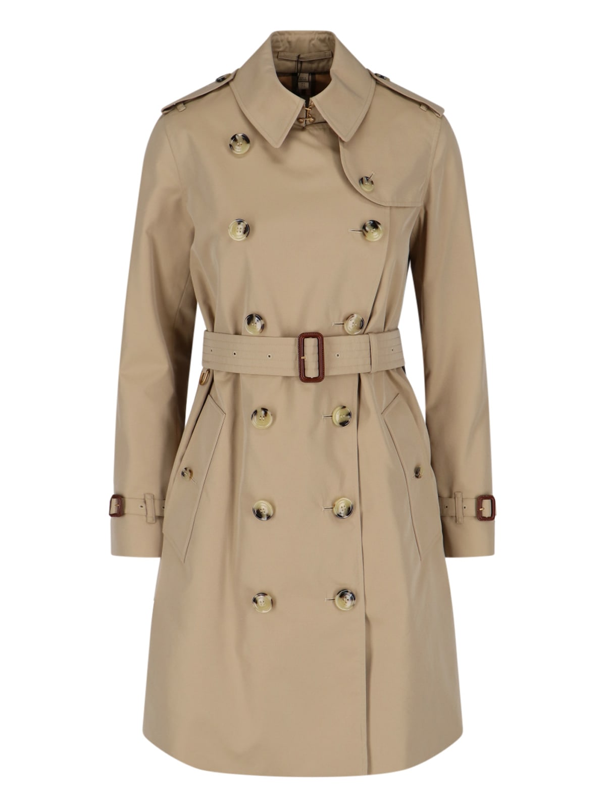 Burberry Belted Double-breasted Trench Coat With Epaulettes And Storm Flap In Beige