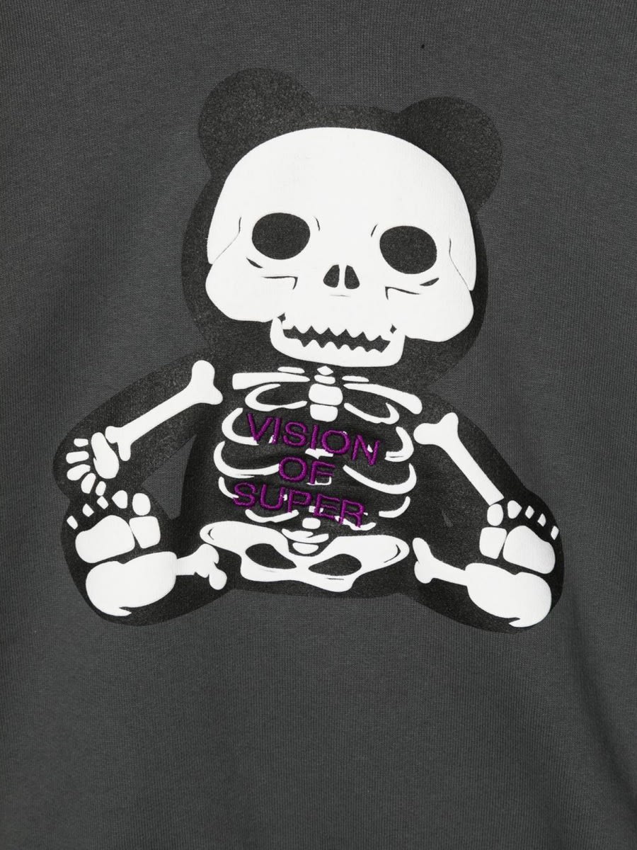 Vision Of Super Pandy Skeleton Print Hoodie In Charcoal