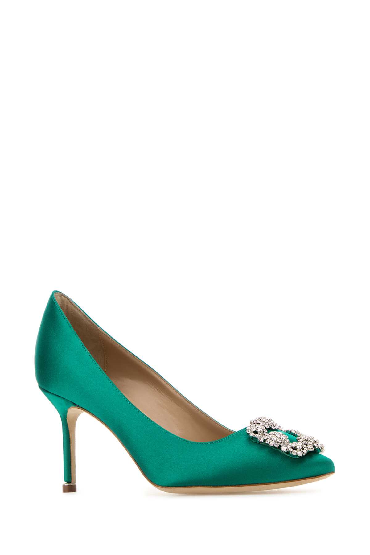 Shop Manolo Blahnik Green Satin Hangisi Pumps In Bgrn