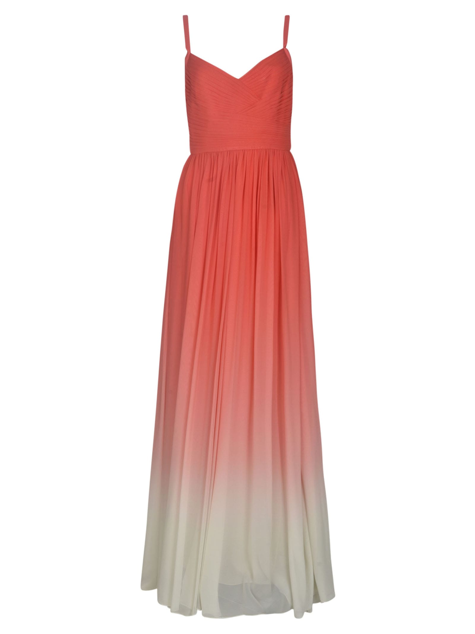 Elie Saab Printed Georgette Long Dress In Gradient Coral