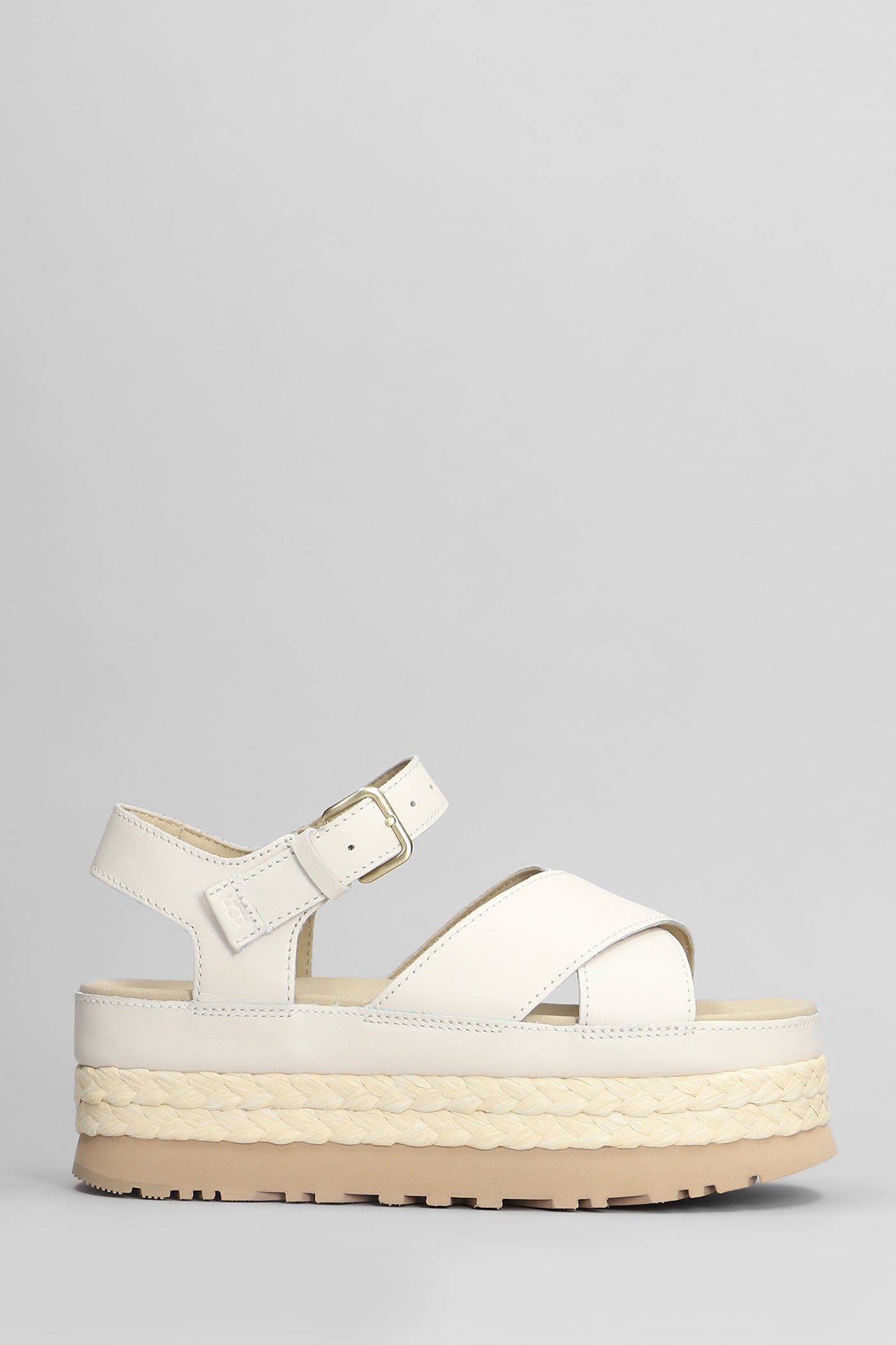 Ugg Aubrey Ankle Strap Wedges In Beige Leather
