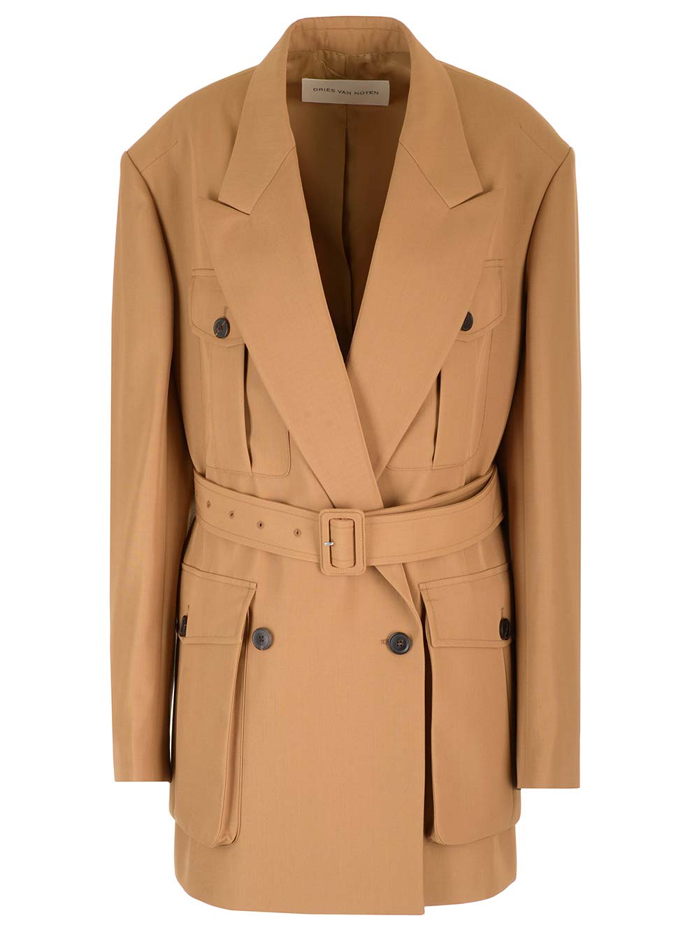 Shop Dries Van Noten Wool Blend Gabardine Coat In Beige