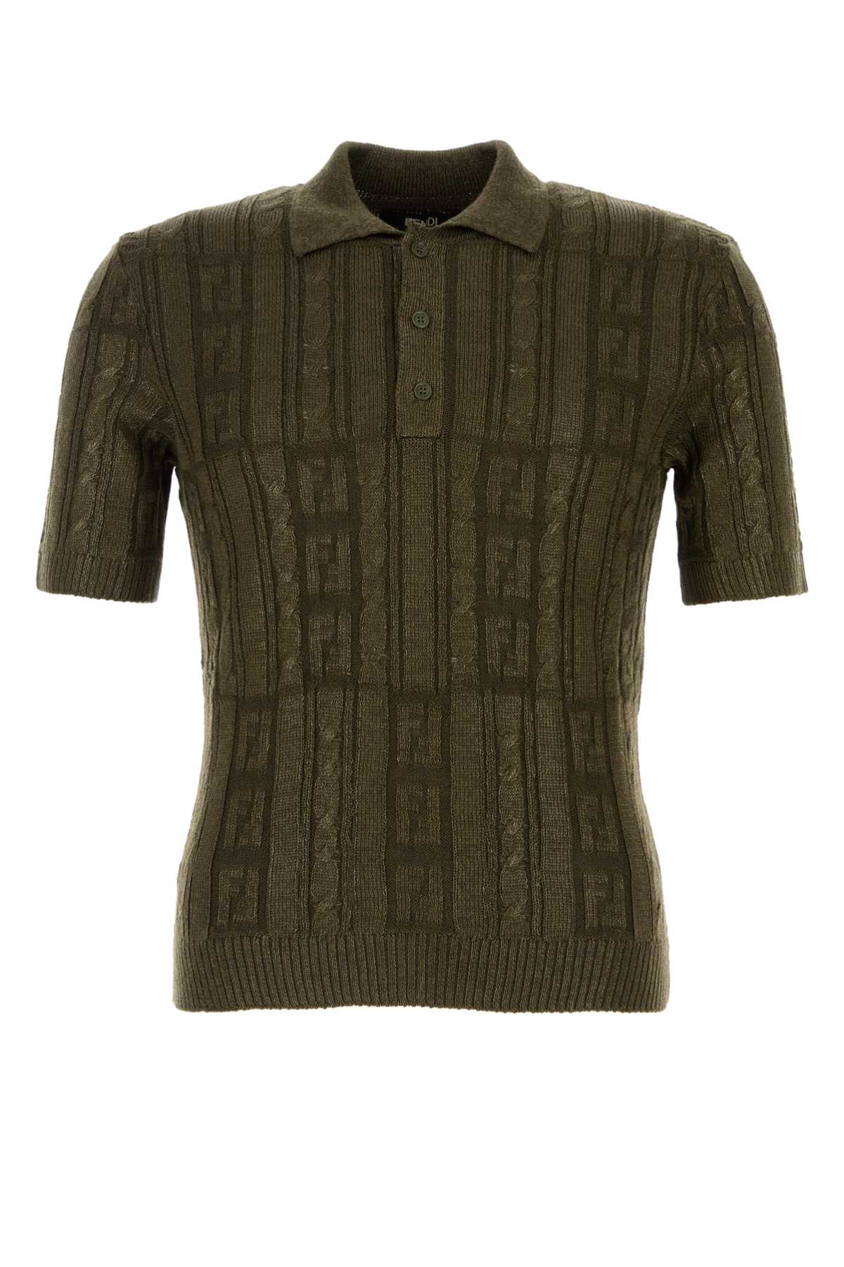 Shop Fendi Army Green Wool Polo Shirt