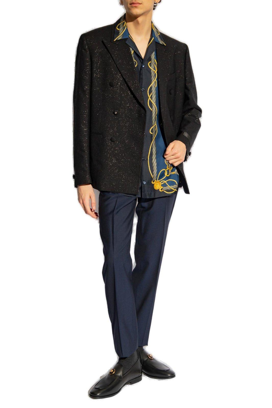 Shop Versace Barocco-jacquard Double-breasted Tailored Blazer In Black