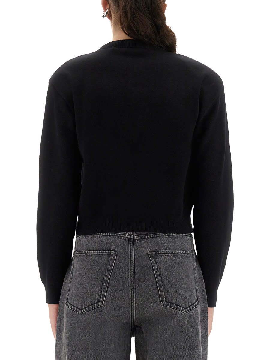 Rotate Birger Christensen Rotate Cropped Cotton Cardigan With Metal Logo Detail In Black