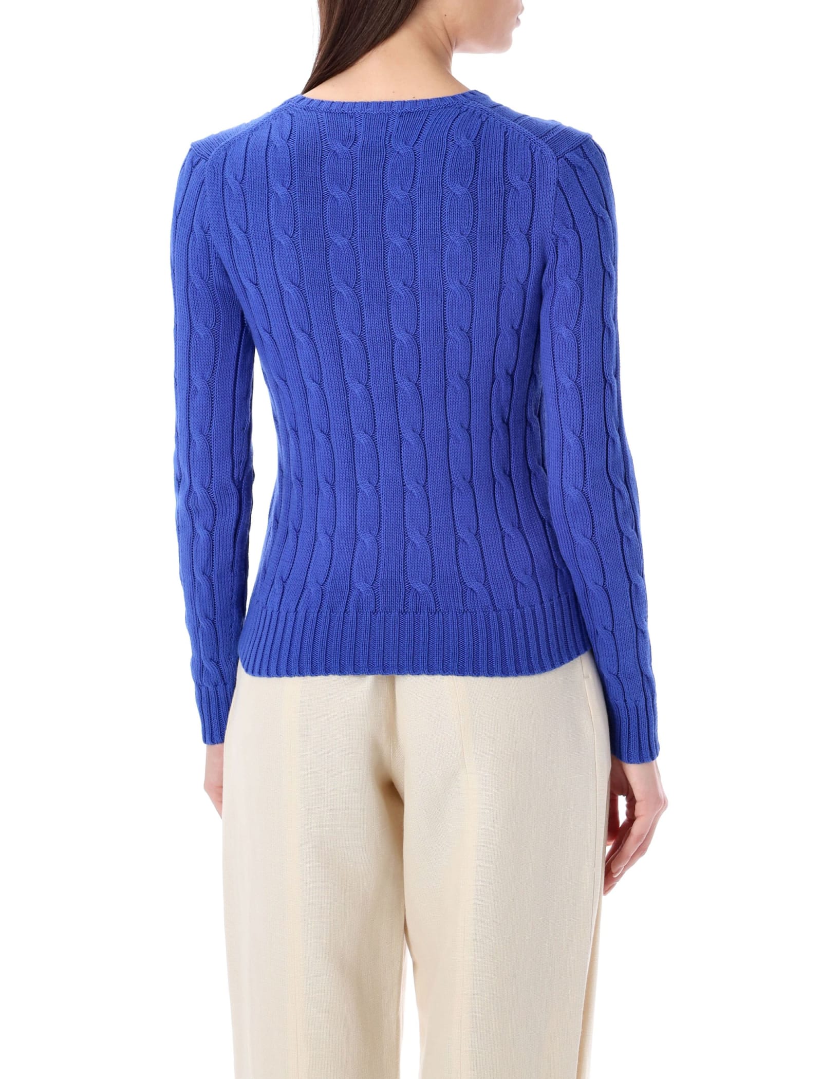 Shop Polo Ralph Lauren Cable-knit Cotton Crewneck Sweater In Rugby Royal