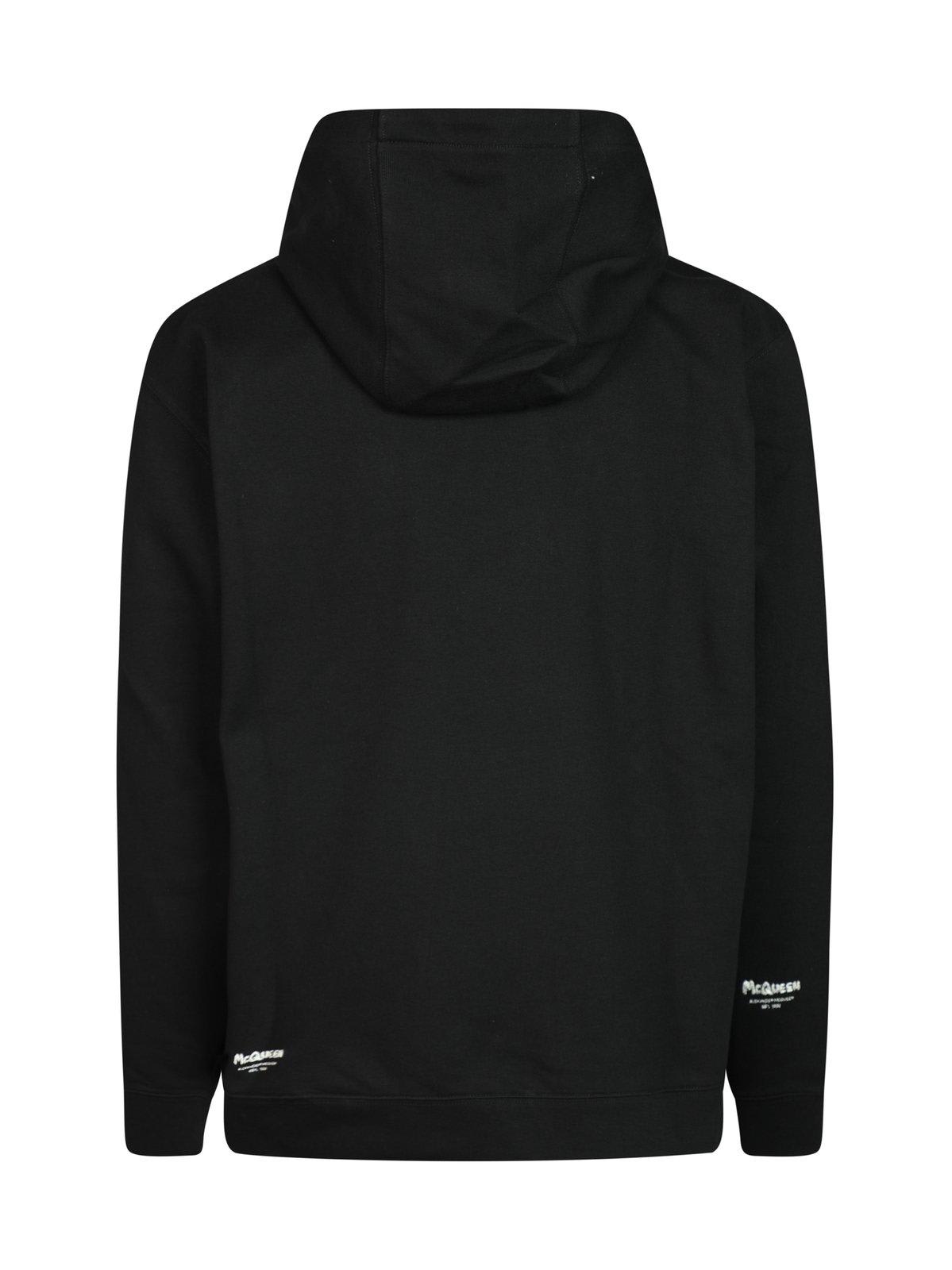 Shop Alexander Mcqueen Logo Printed Drawstring Hoodie In Black