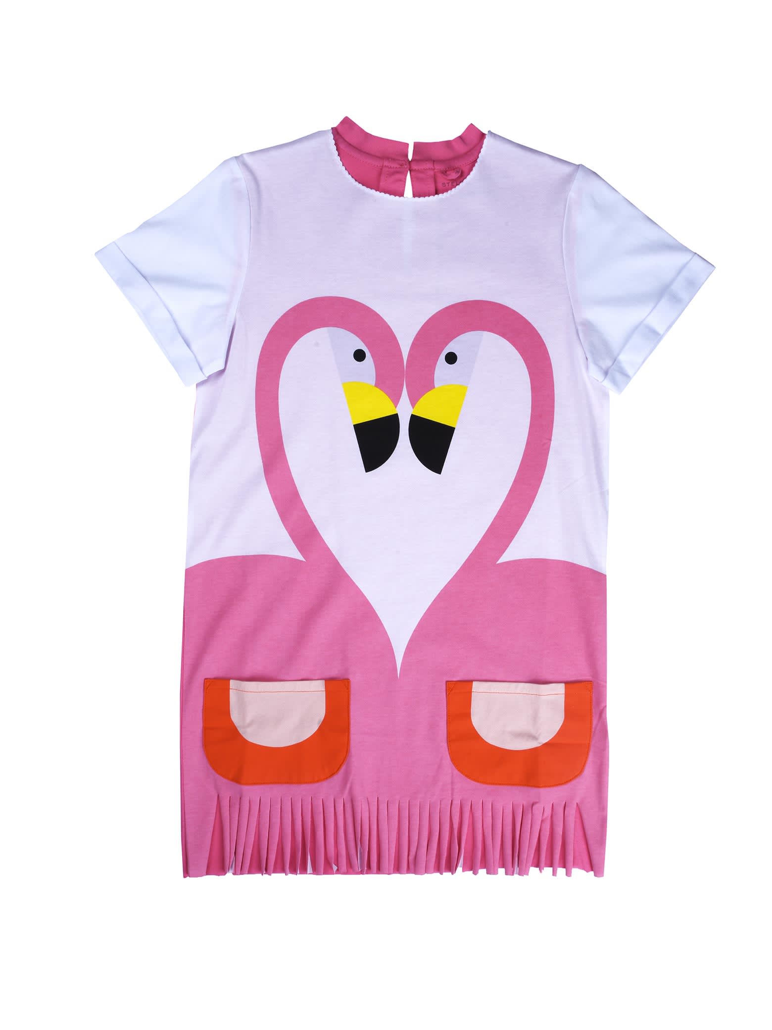 Stella McCartney Kids Short Sleeve Dress With Flamingo Print