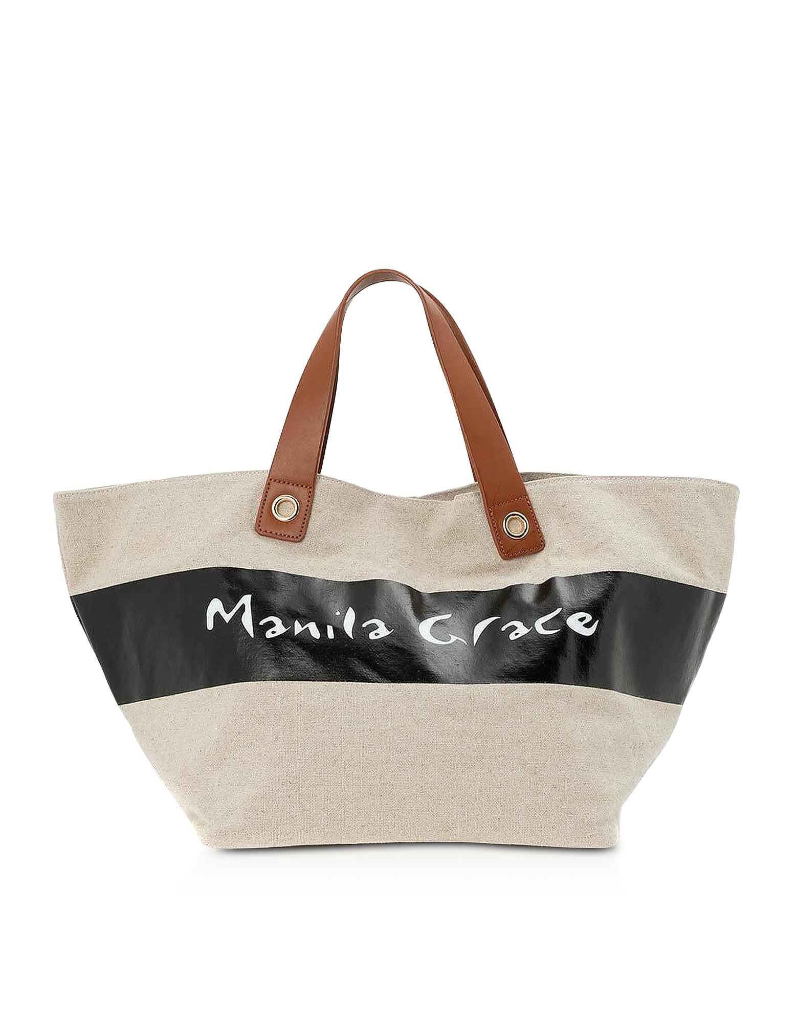 Manila Grace Signature Beige Canvas Tote Bag