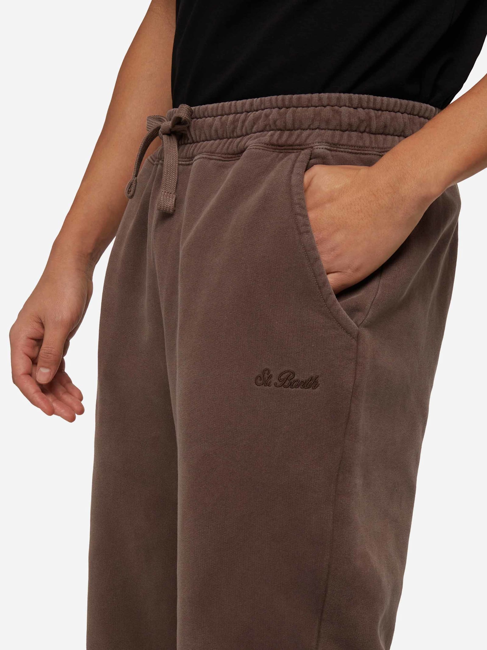 Mc2 Saint Barth Brown Tracksuit Pants Bolt With Vintage Treatment In Brown