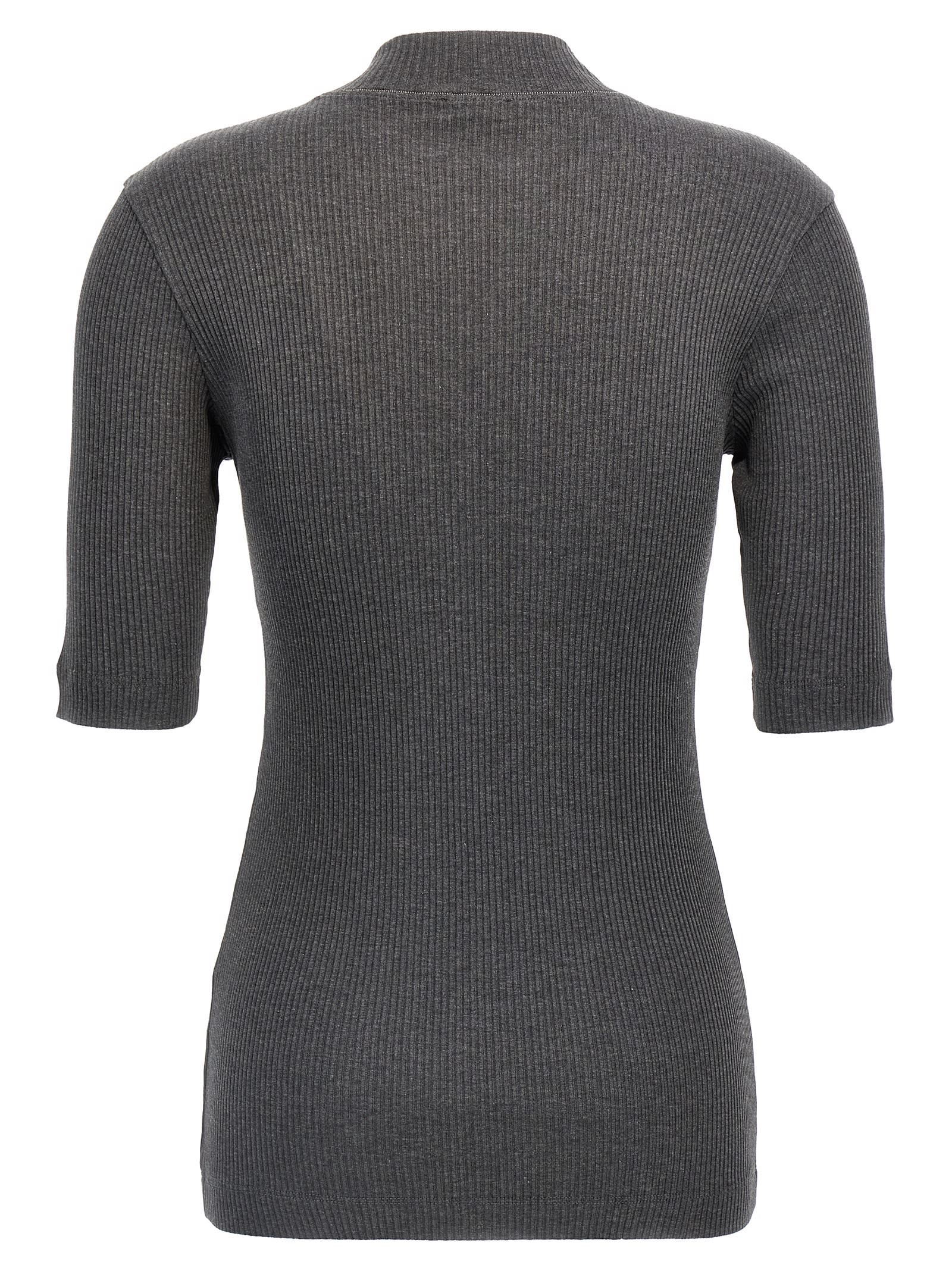 Shop Brunello Cucinelli Ribbed T-shirt In Gray