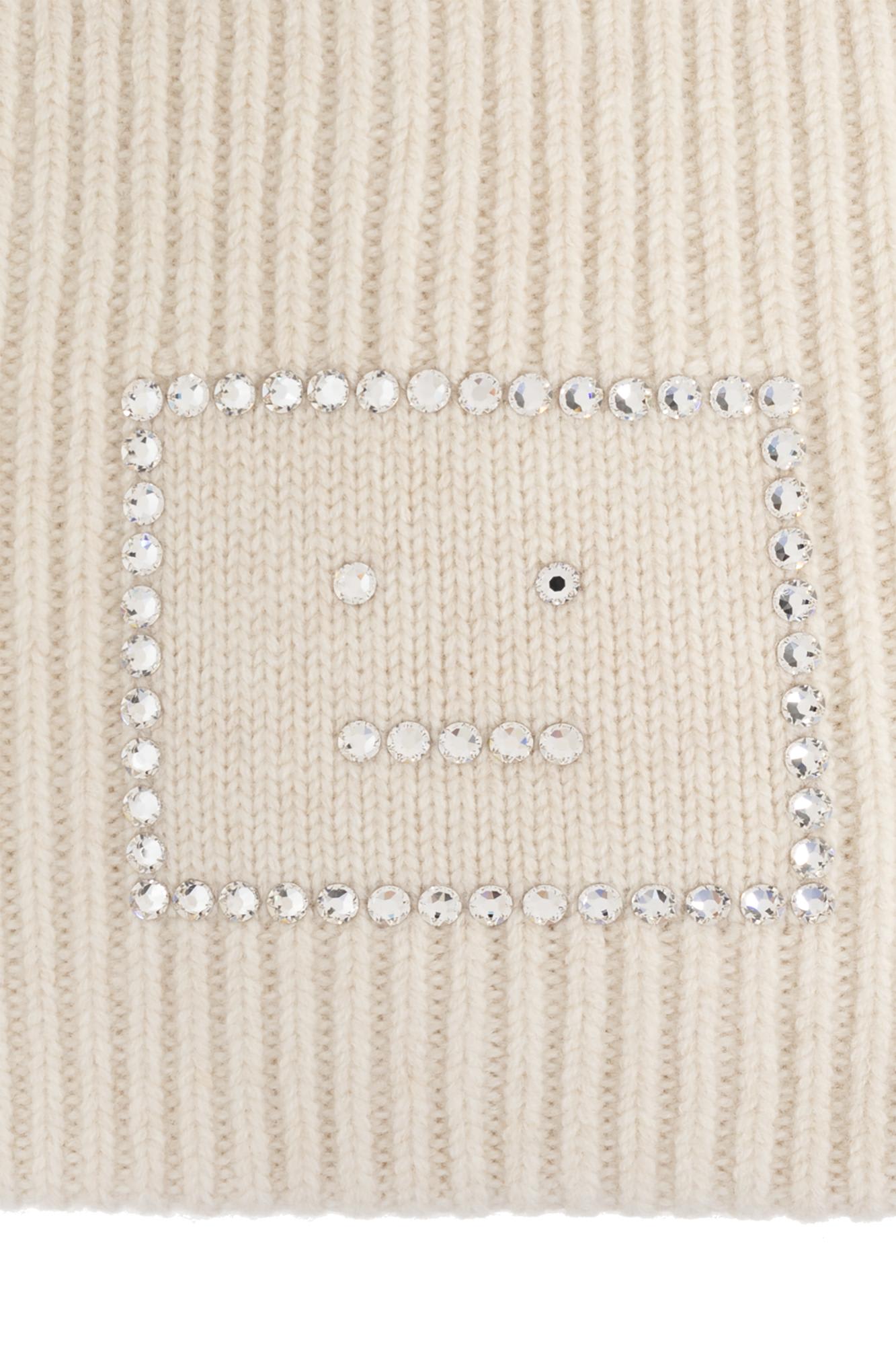 Shop Acne Studios Woolen Hat With Logo In Oatmeal Melange
