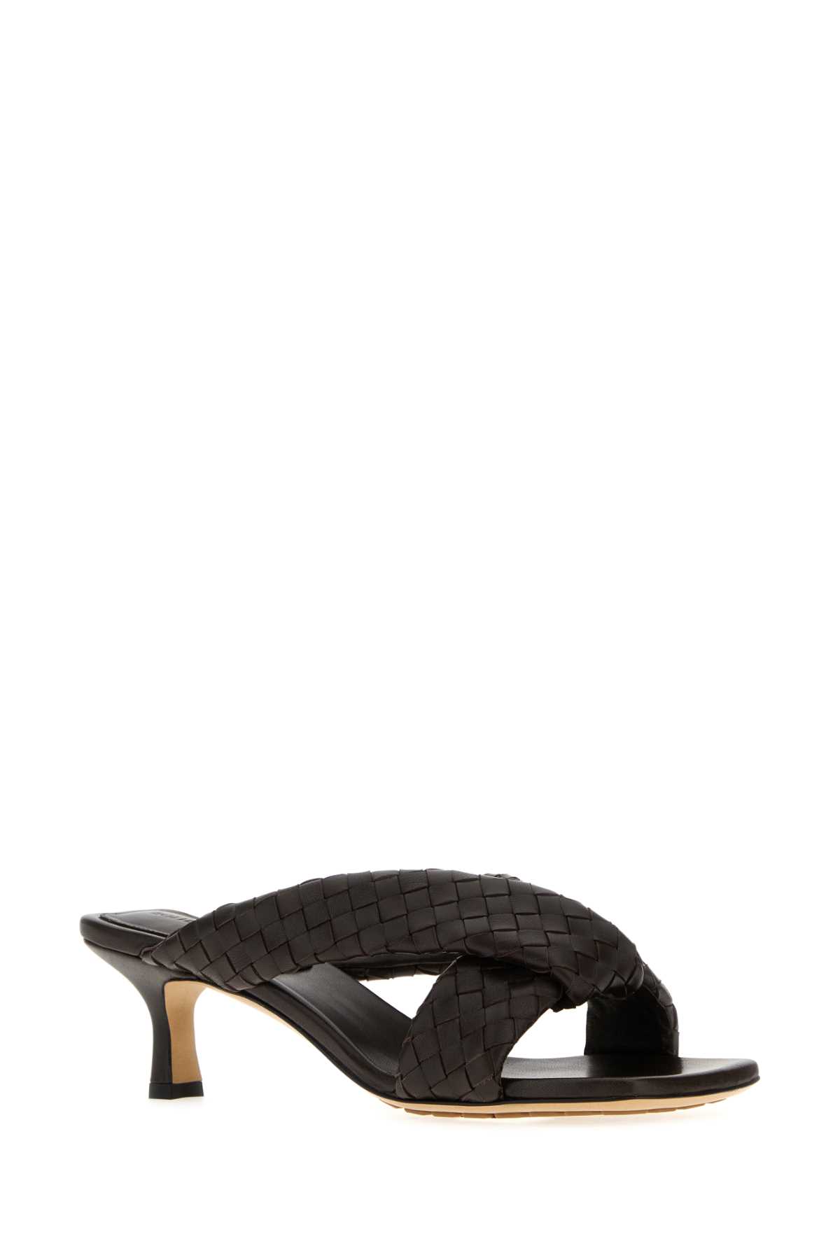 Bottega Veneta Riva Micro Woven Nappa Leather Kitten-heel Sandals In Black