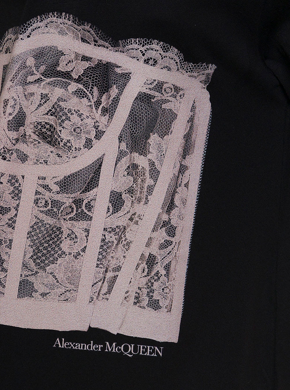 Shop Alexander Mcqueen Womans Black Cotton T-shirt With Corset Print
