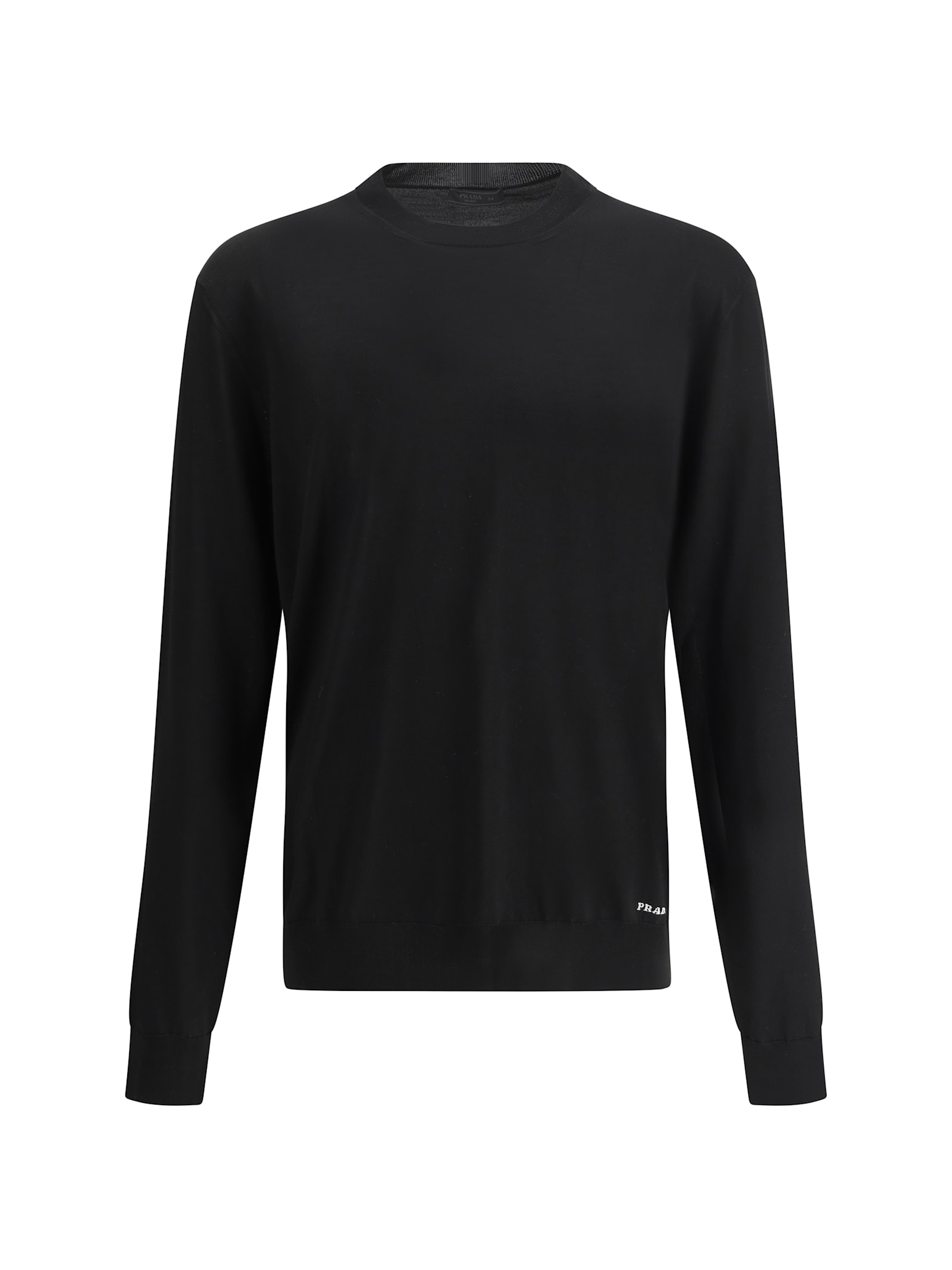 Prada Logo Patch Silk Crewneck Sweater In Black