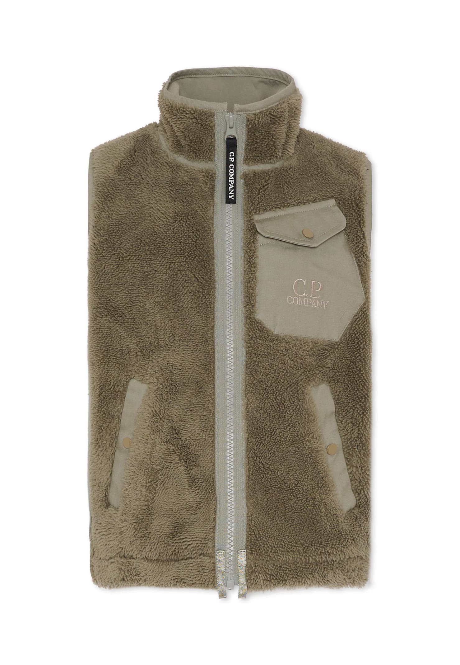 C.p. Company Undersixteen Green Vest For Boy With Logo In Green