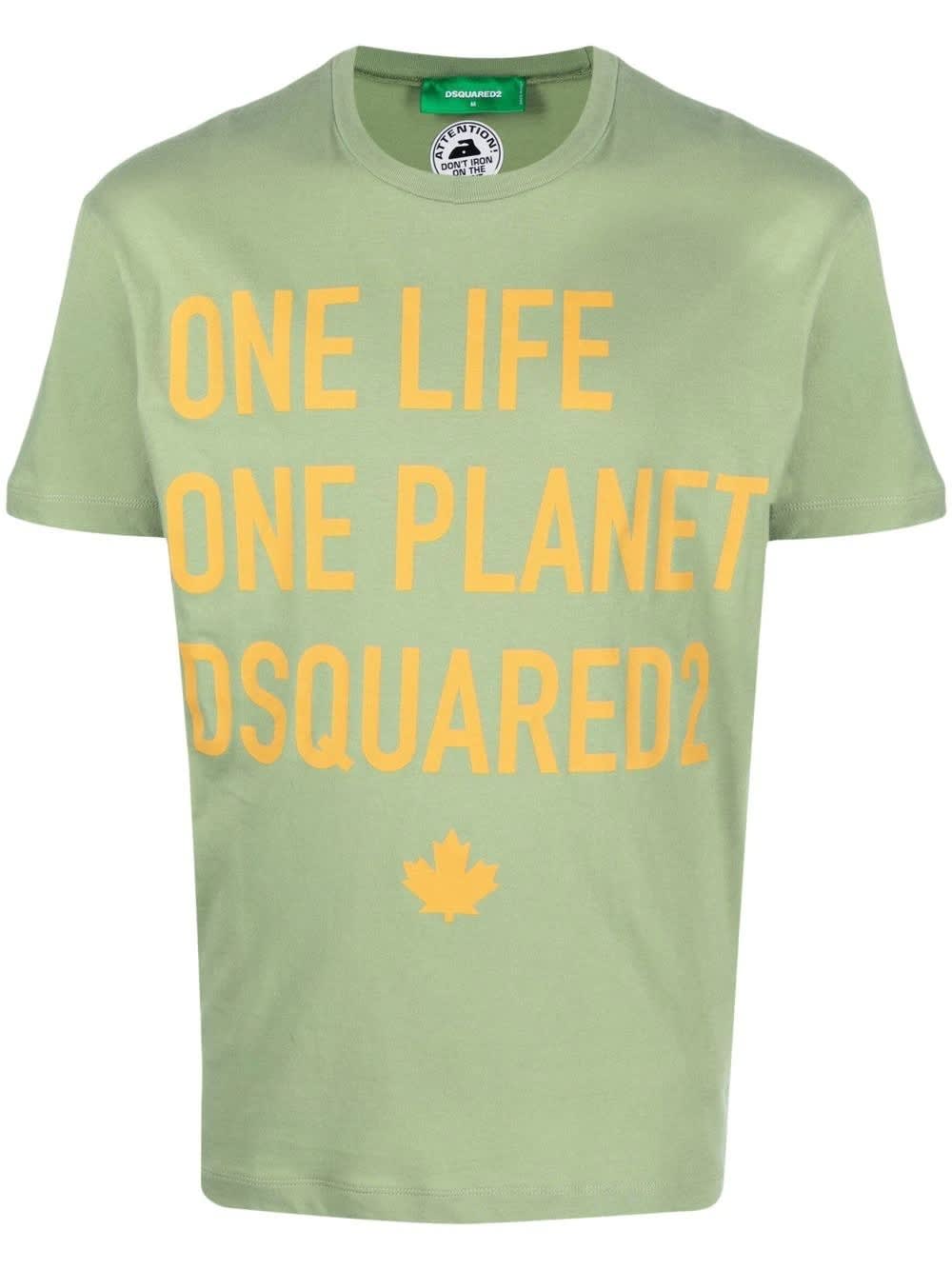 Light Green Man T-shirt With Print one Life One Planet Dsquared2