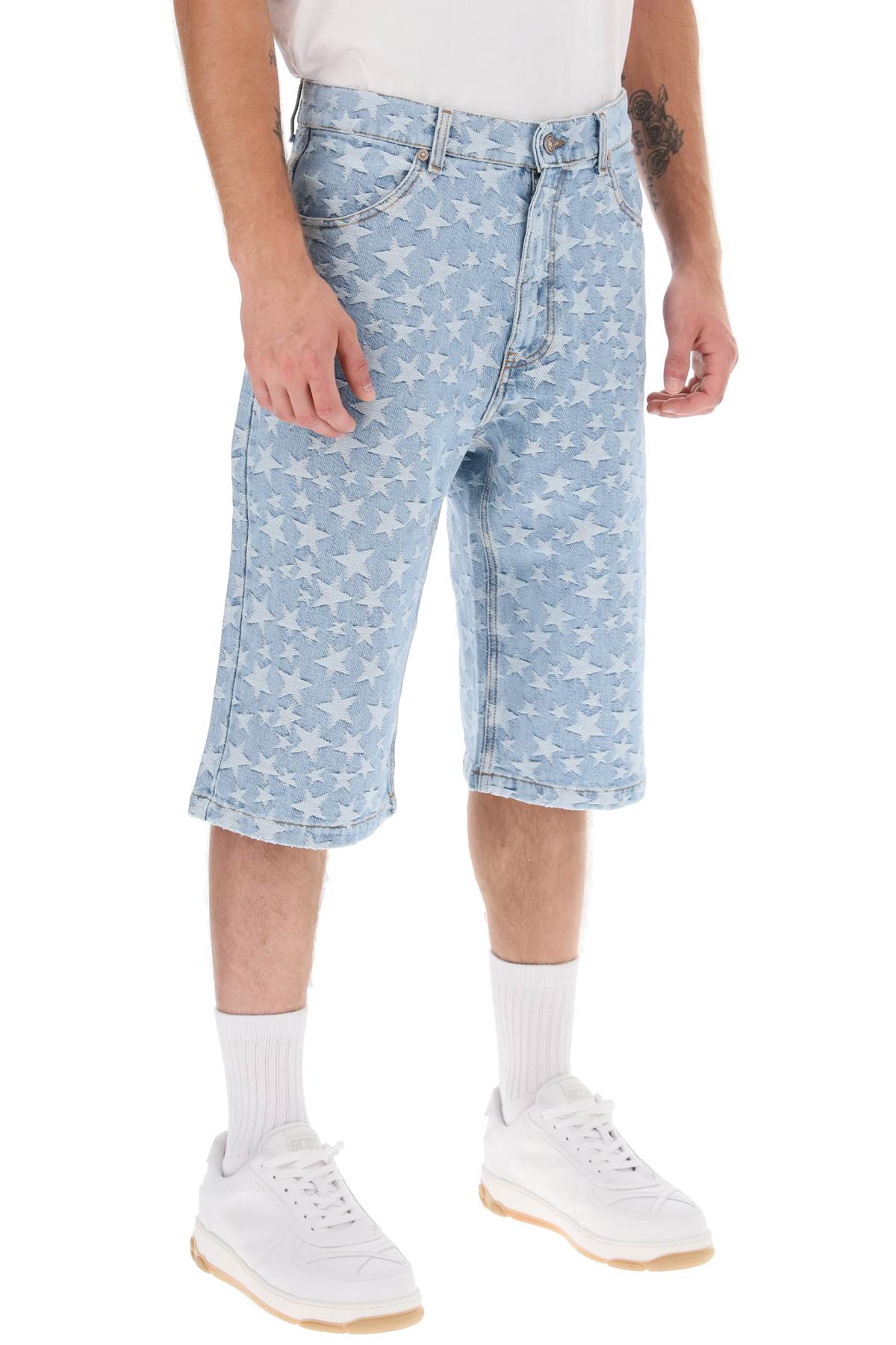 Shop Erl Jacquard Denim Shorts In Light Blue 1 (blue)