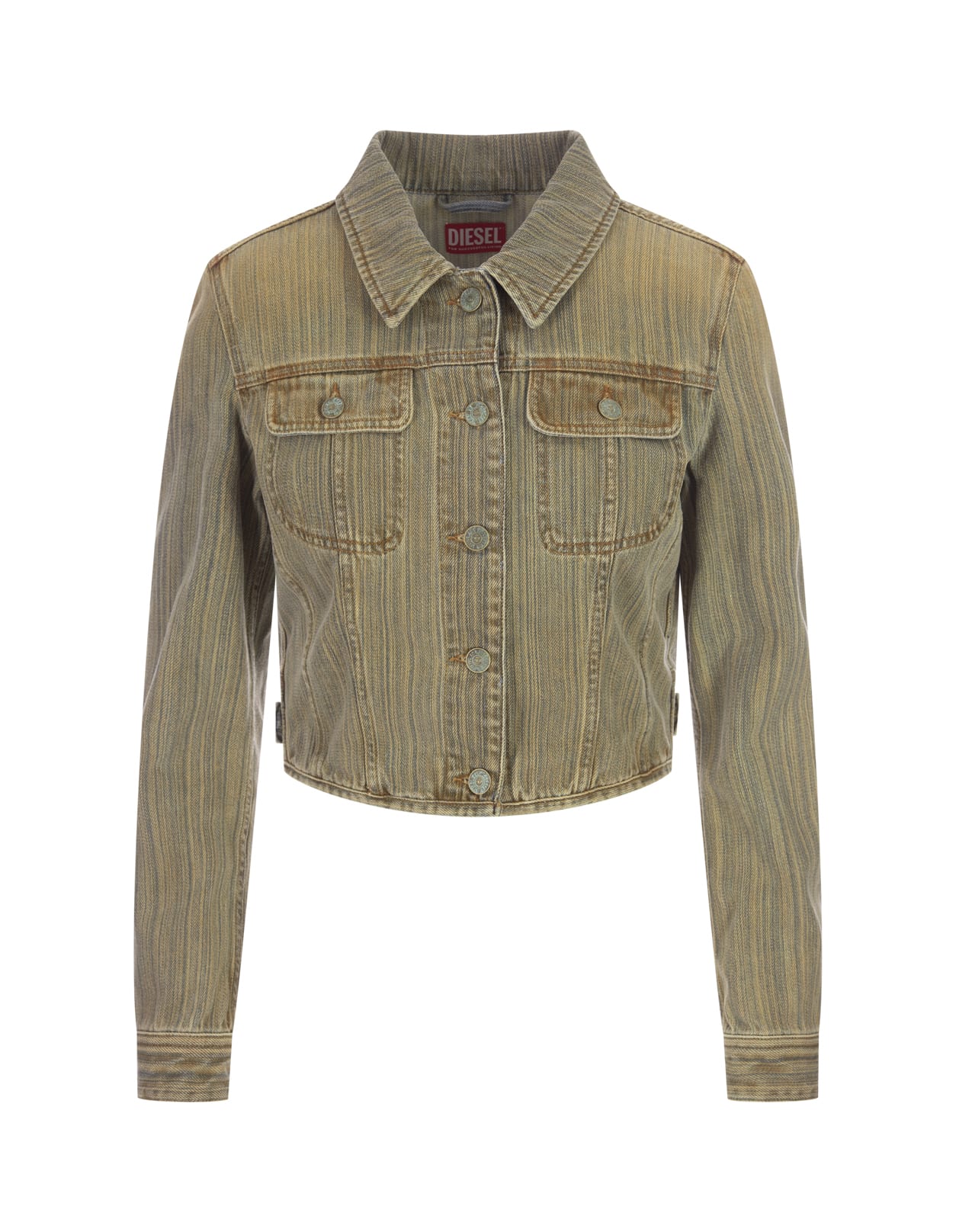 DIESEL BLUE/BEIGE DENIM JACKET WITH LOGO PLAQUE