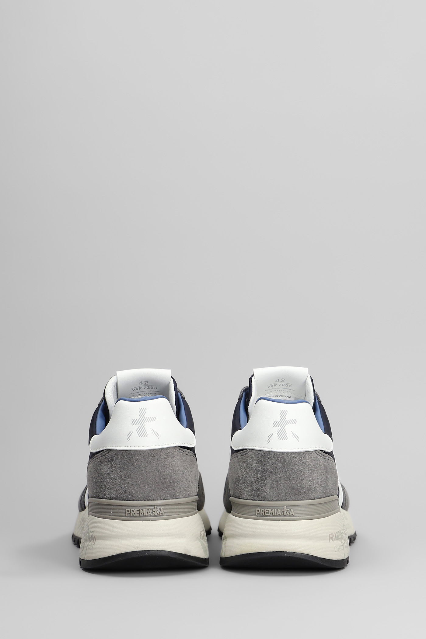 Premiata Lander Sneakers In Blue Suede And Fabric In Multi