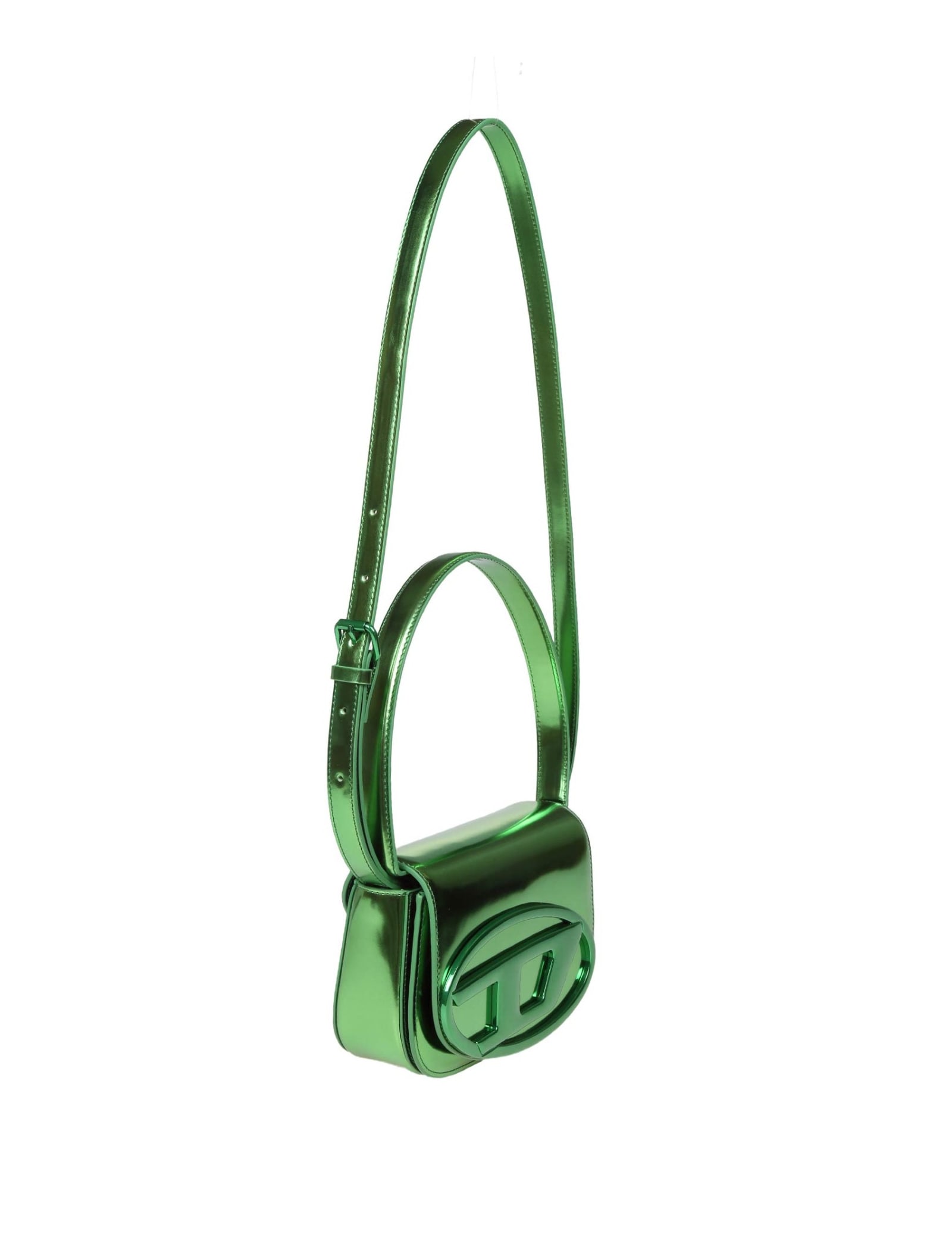 Shop Diesel 1dr Shoulder Bag In Green Color Mirror Leather