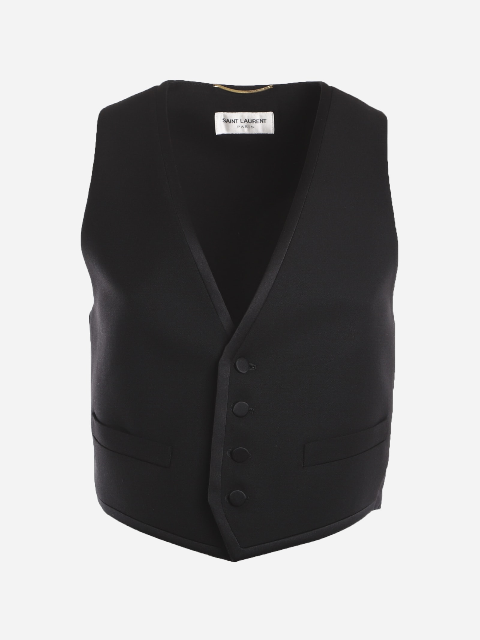Photo of  Saint Laurent Wool Tuxedo Vest With Satin Trim- shop Saint Laurent jackets online sales