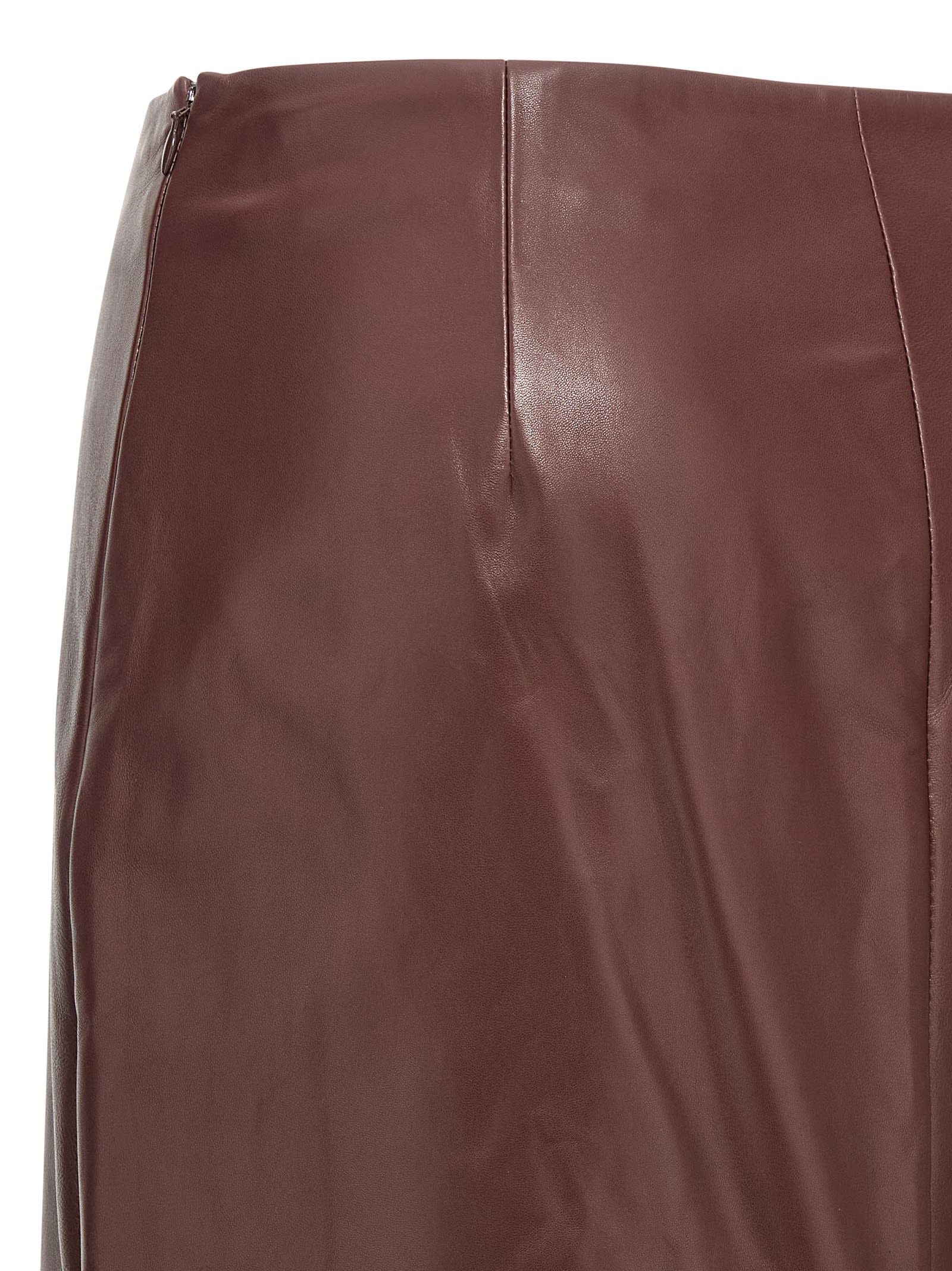 Brunello Cucinelli Column Back-split Leather Midi Skirt In Burgundy