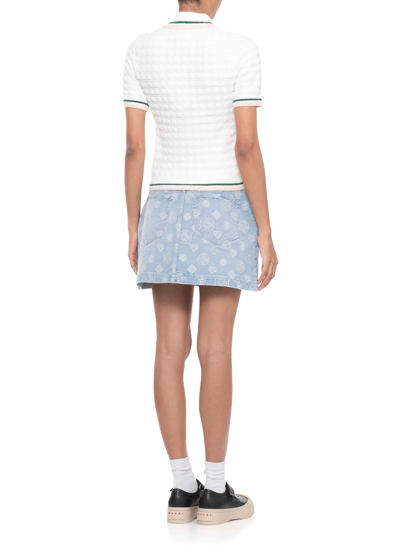 Casablanca Textured Cotton Polo Shirt With Contrast Collar In White