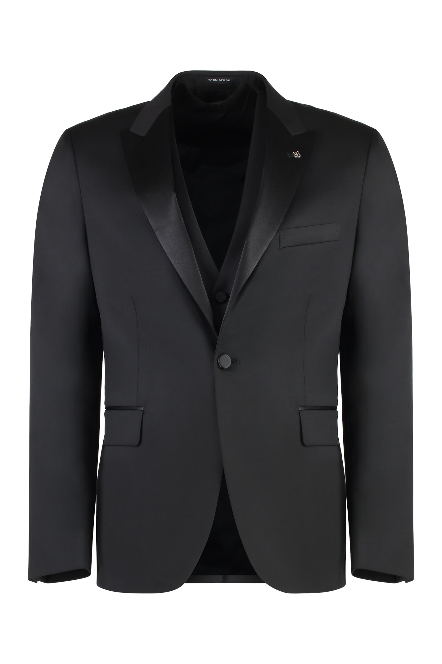 Shop Tagliatore Wool Three-pieces Suit In Black