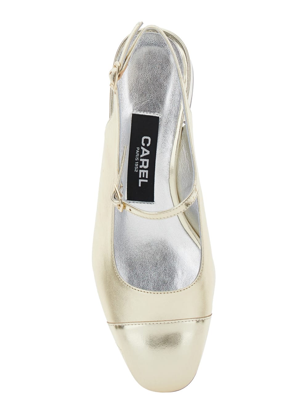 CAREL ISCHIA METALLIC SLINGBACK PUMPS WITH ADJUSTABLE STRAP IN PATENT LEATHER WOMAN