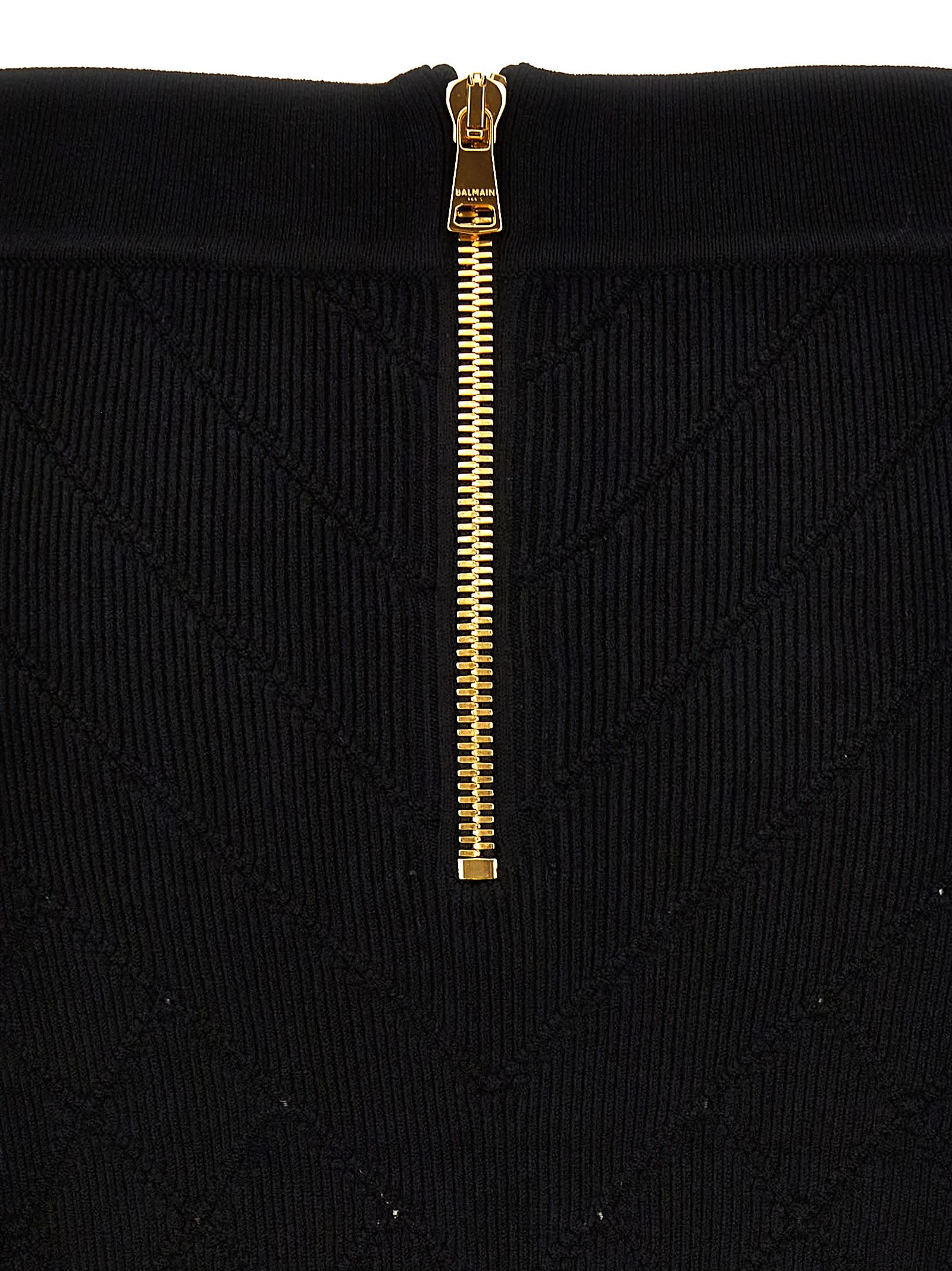 Shop Balmain Logo Button Knitted Skirt In Black