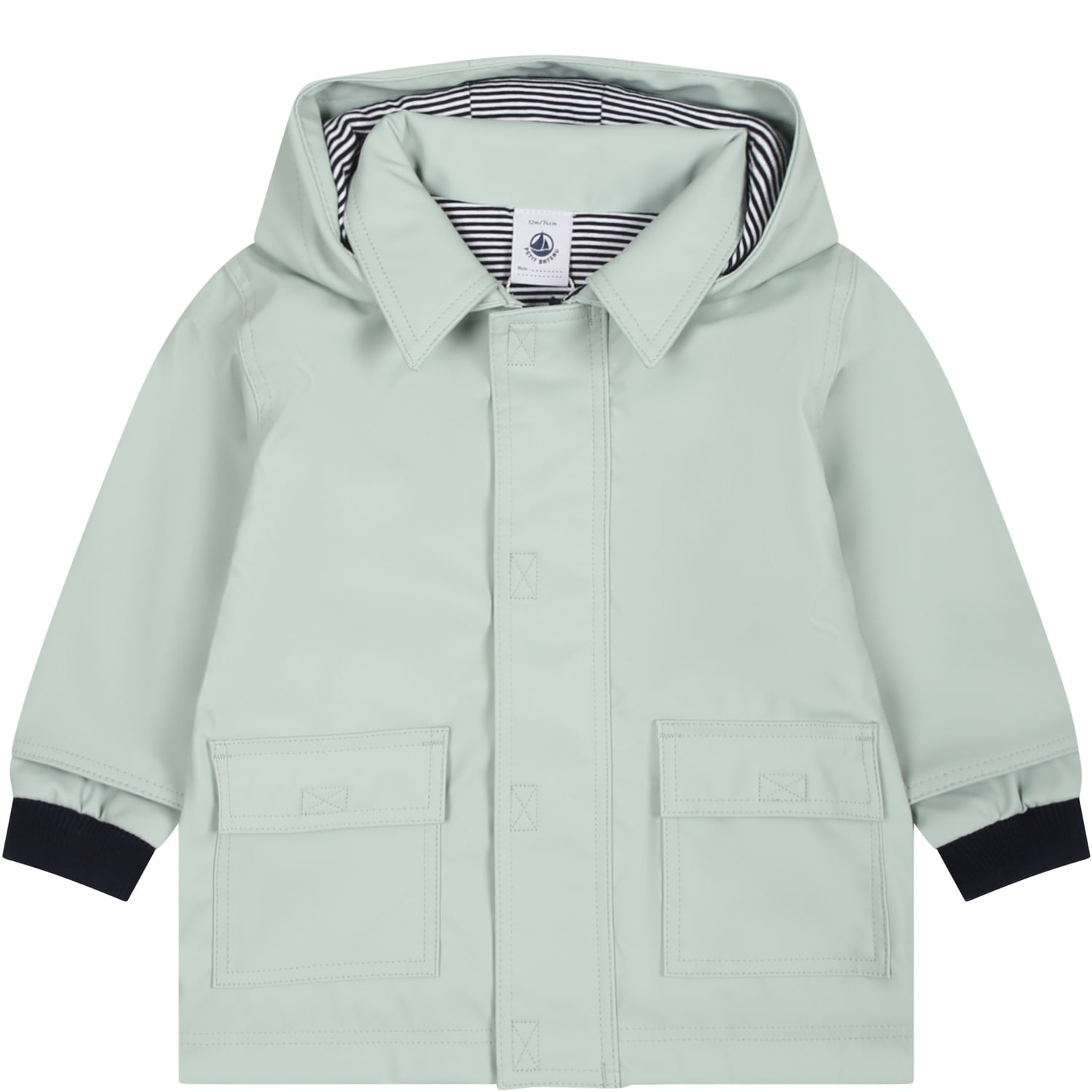 Shop Petit Bateau Green Raincoat For Babies