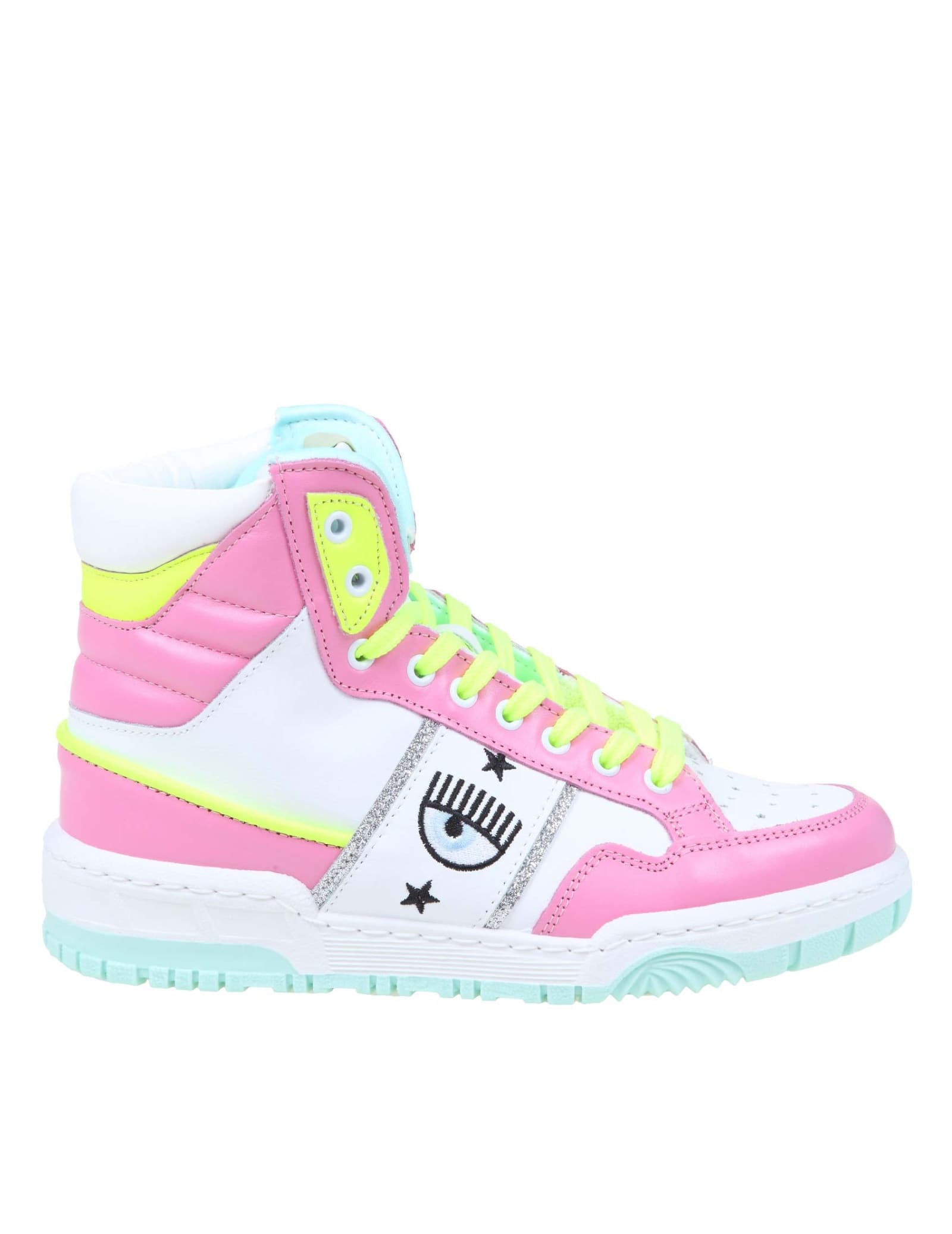 Chiara Ferragni High Sneakers Cf-1 In White And Pink Leather