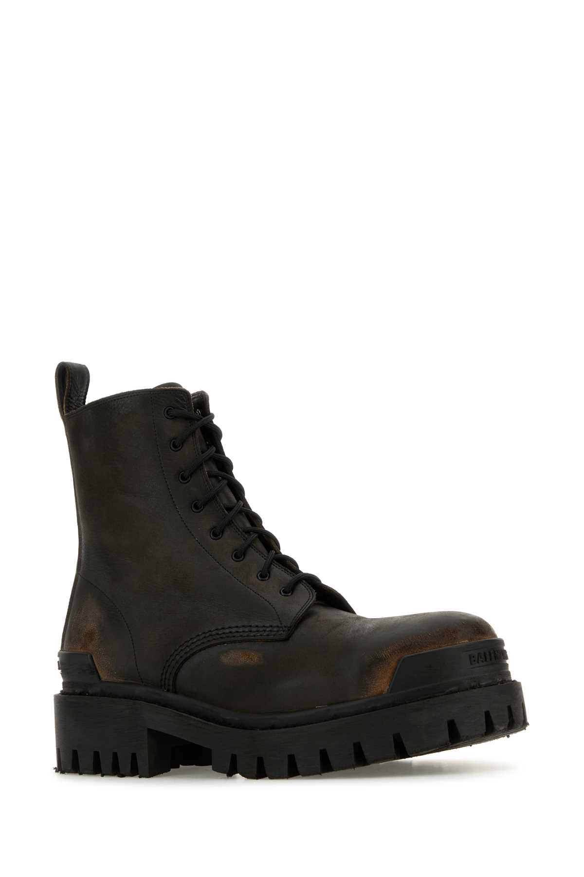 Shop Balenciaga Brown Leather Strike Ankle Boots In Blackbrown