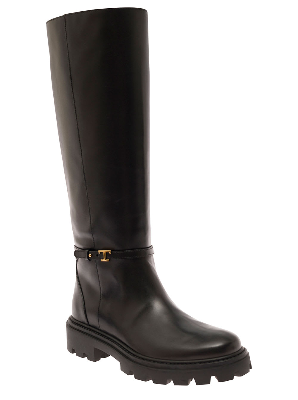 Tod's Black Knee Boots With Logo Detail And Chunky Platform In Leather Woman In Black
