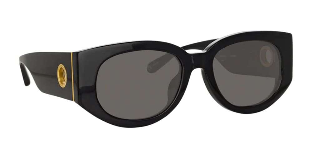 Linda Farrow Debbie - Black / Yellow Gold Sunglasses In Black