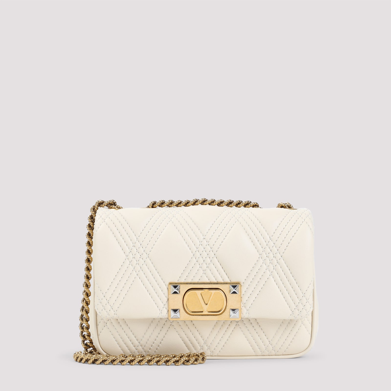 Valentino Garavani White Leather Quiltie 67 Shoulder Bag